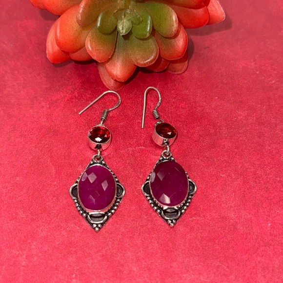 Ruby & Garnet Silver Earrings - Picture 1 of 9